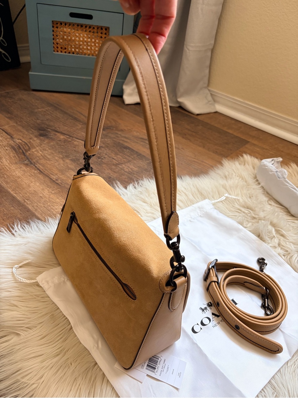 Coach Soft Tabby 26 Suede With Leather Shoulder And Crossbody Strap Toffee - Picture 9 of 17